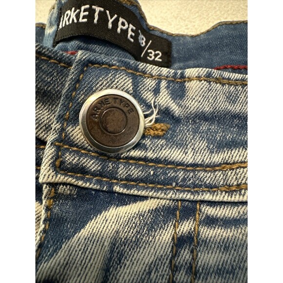 ArkeType Jeans Mens 38x32 Blue Acid Washed Dripped Ripped Distressed Stretch - Picture 3 of 16